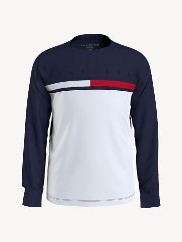 Fiú Tommy Hilfiger Flag Stripe Long Sleeve Póló Fehér Sötétkék | HU 2257YXF